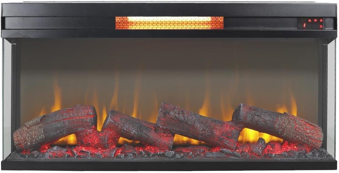 36" Panoramic Log Fireplace Insert - Black