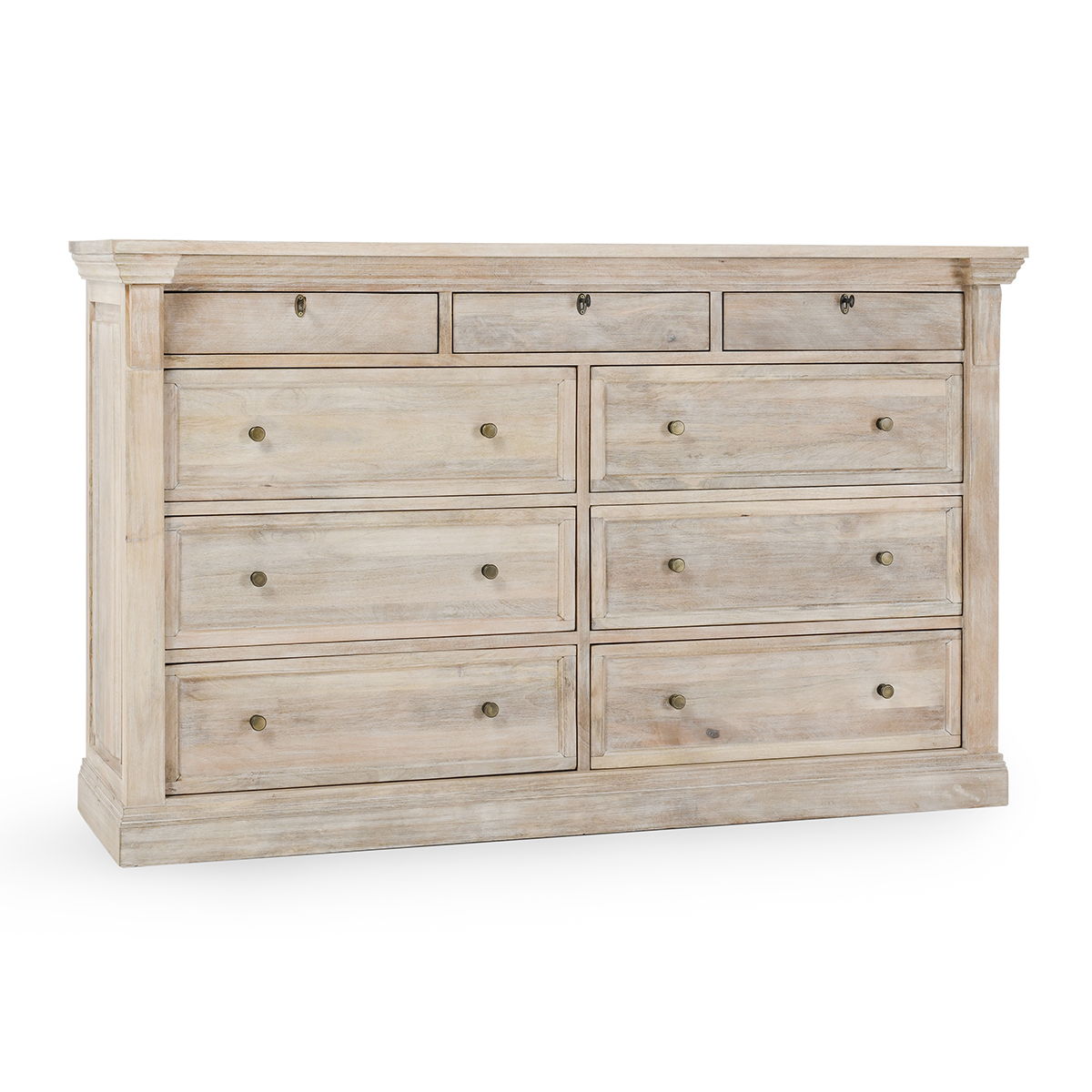 Adelaide - 9 Drawer Dresser - Natural Cream Wash  Country Furniture