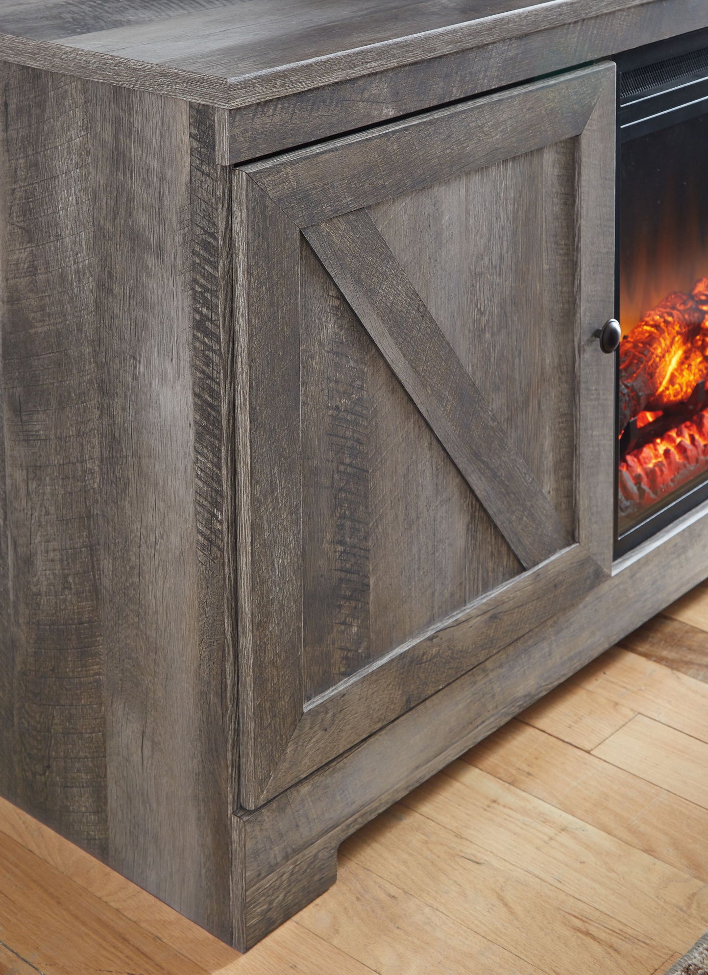 Wynnlow - 63" TV Stand With Glass/Stone Fireplace Insert - Gray