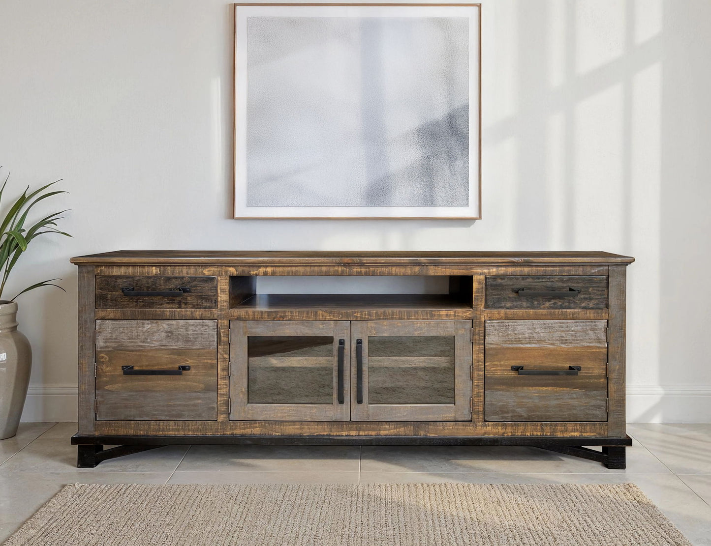 Loft - 76" TV Stand / Console With 2 Drawers / 4 Doors - Two Tone Gray / Brown