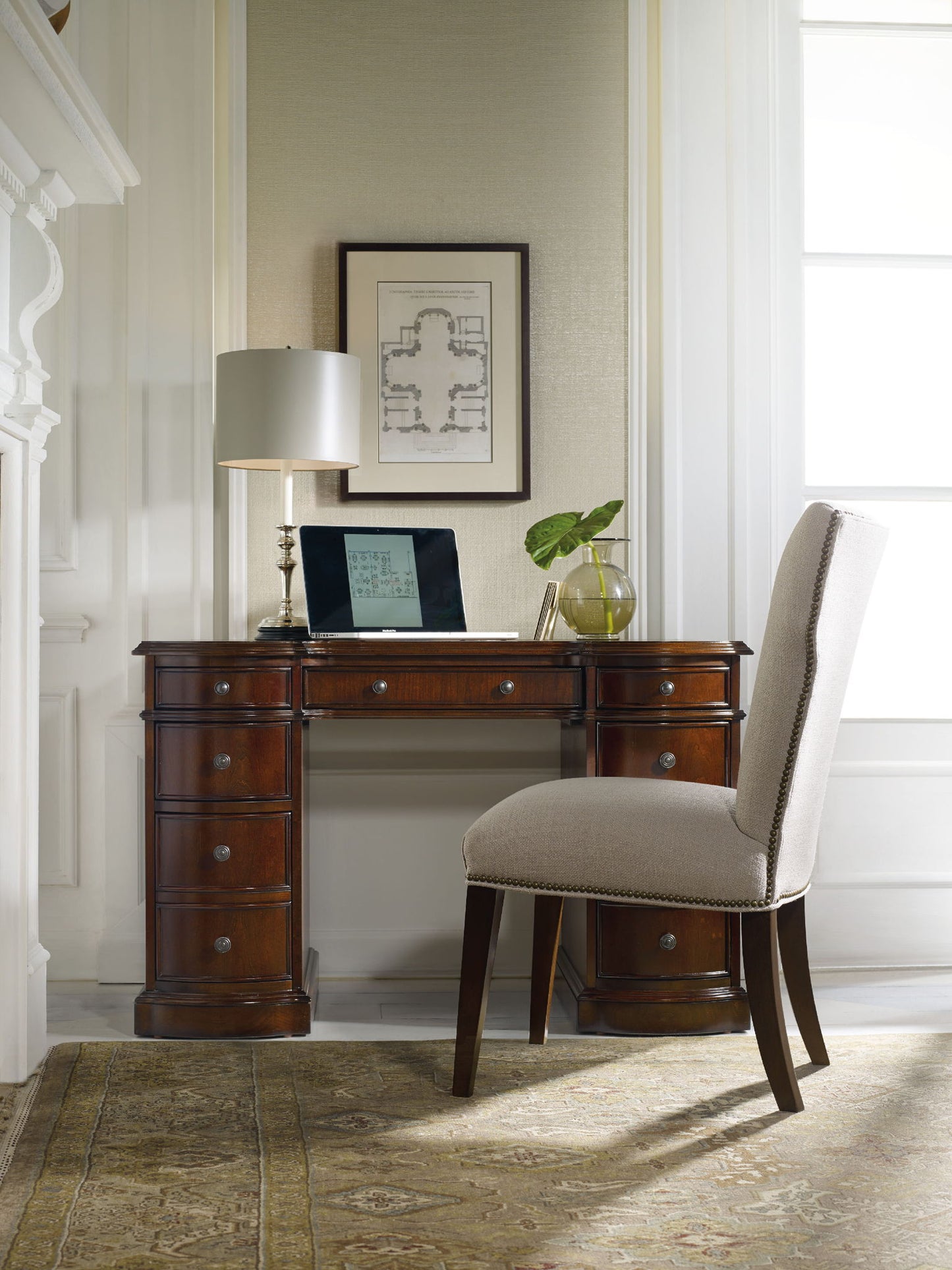 Knee-Hole Desk Bow Front - Dark Brown