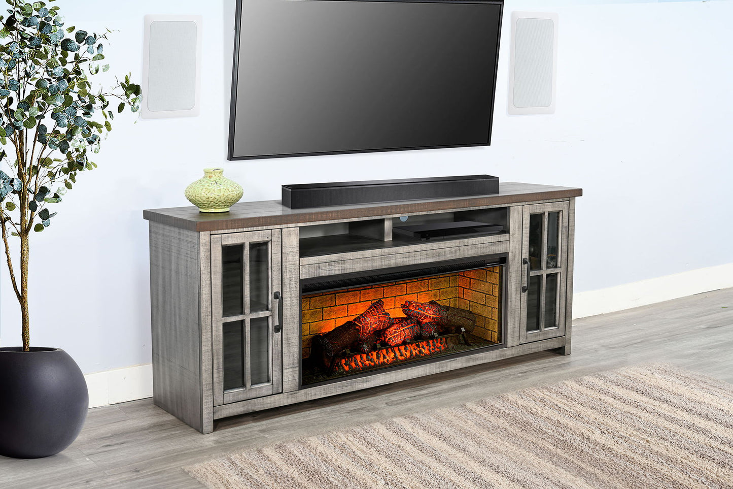 76" Media Console With Electric Fireplace