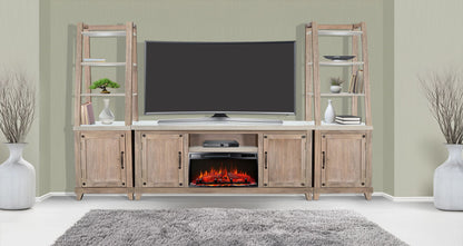 120" Media Wall With Electric Fireplace - Wheat