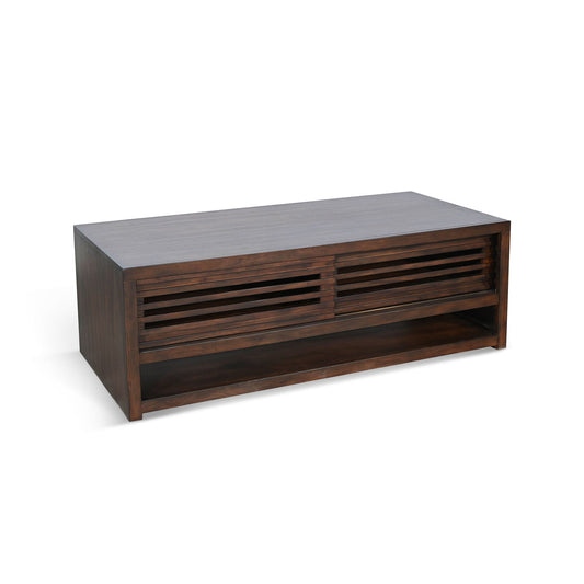 Coffee Table With Sliding Doors & Casters - Coffee Bean