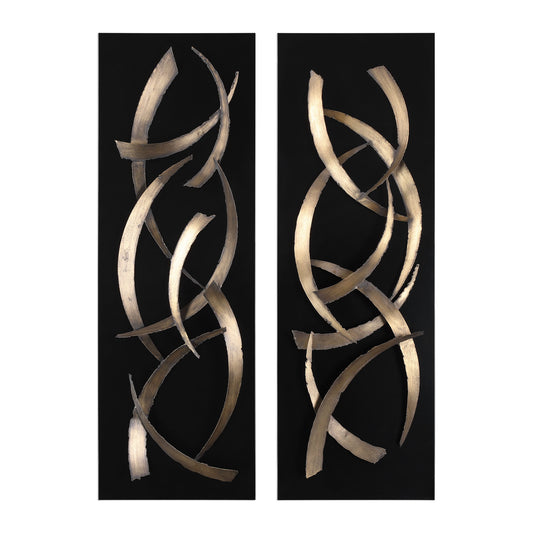 Brushstrokes - Metal Wall Art (Set of 2) - Black