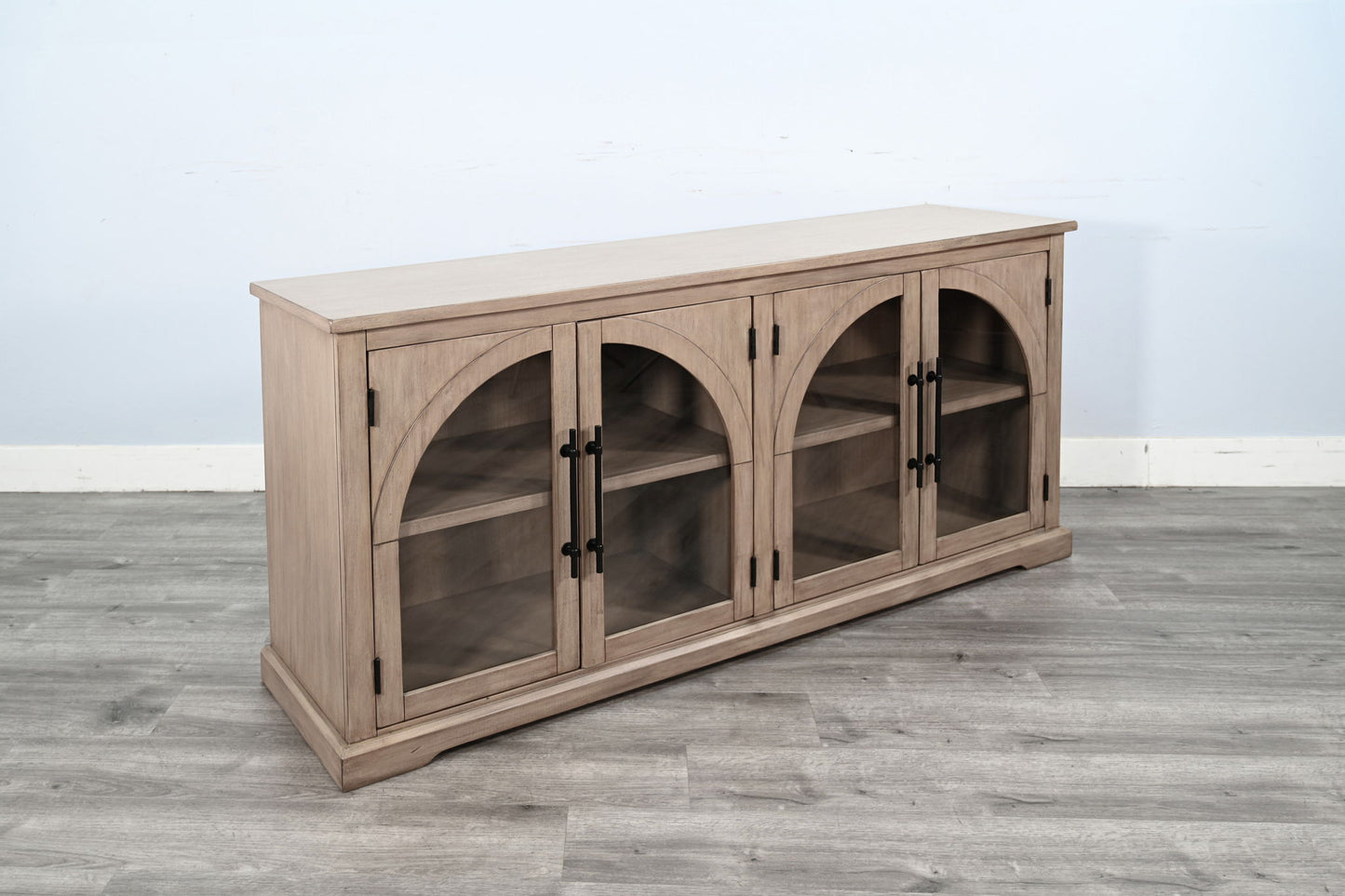 Elena - Modern Wood Display Cabinet With Arched Glass Doors