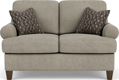 Moxy - Fabric Loveseat, T-Shaped Seat Cushion, Curved Sock Arms