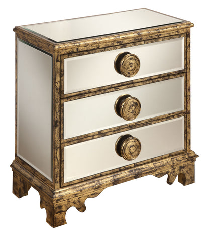 Lusk - Three Drawer Chest - Azen Mirror / Antique Gold