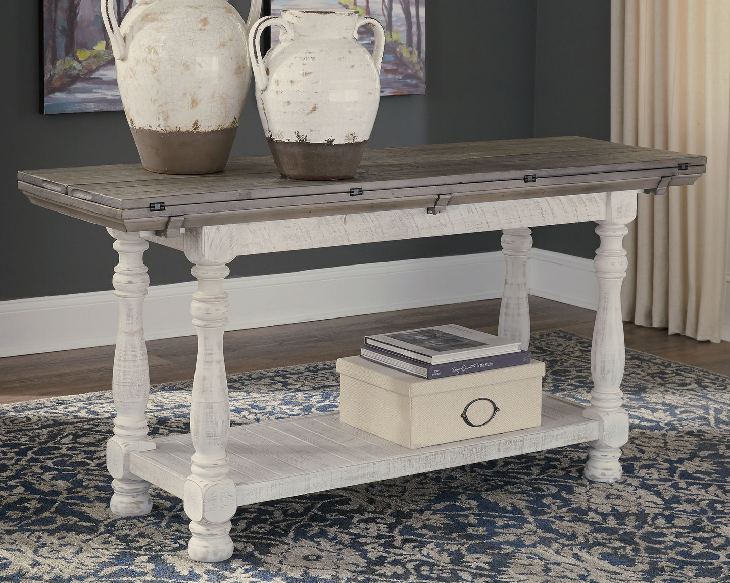 Havalance - Gray / White - Flip Top Sofa Table