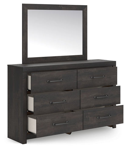 Hollivern - 4 Pc. - Twin Panel Storage Bed, Dresser, Mirror And Chest - Dark Gray