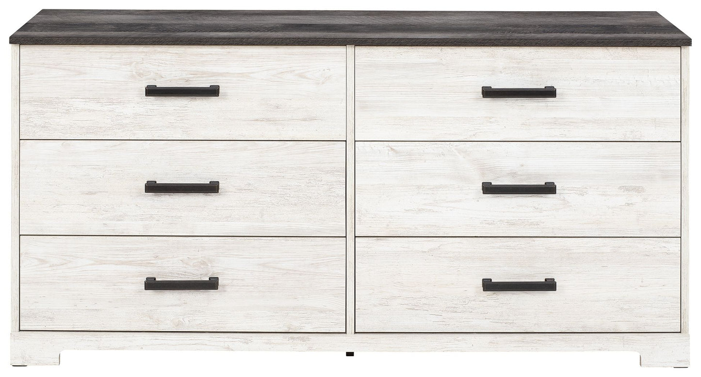 Shawburn - White / Black / Gray - Six Drawer Dresser - Pewter-tone Pulls