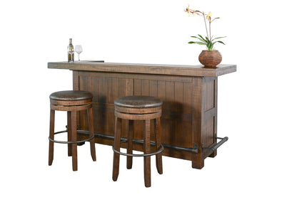 80" Traditional Wood Home 3 Piece Bar Set With Backless Stools - Tobacco Leaf