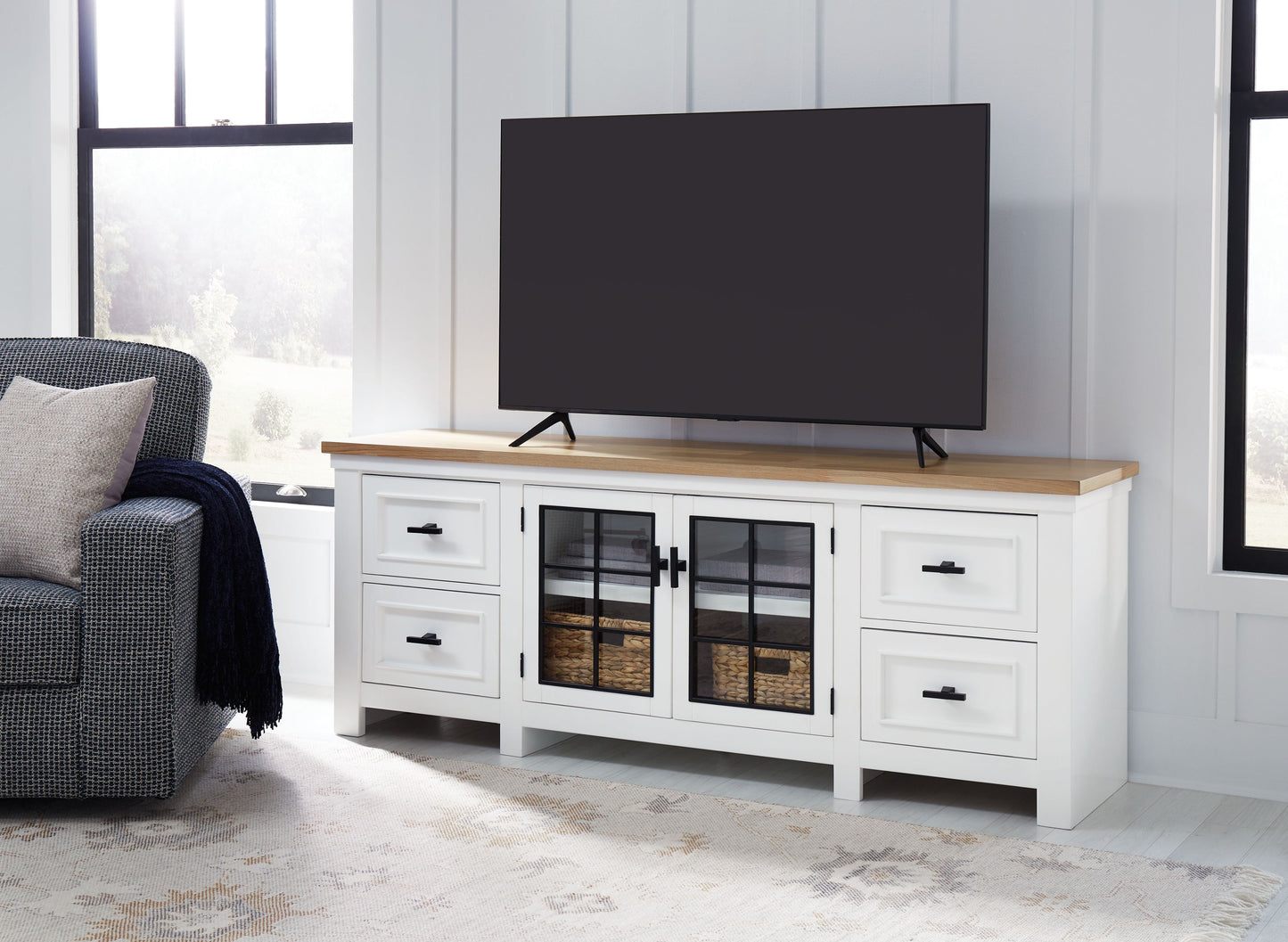 Ashbryn - White / Natural - Extra Large TV Stand