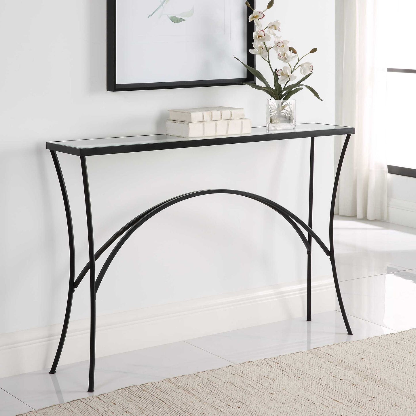 Alayna - Metal & Glass Console Table - Black