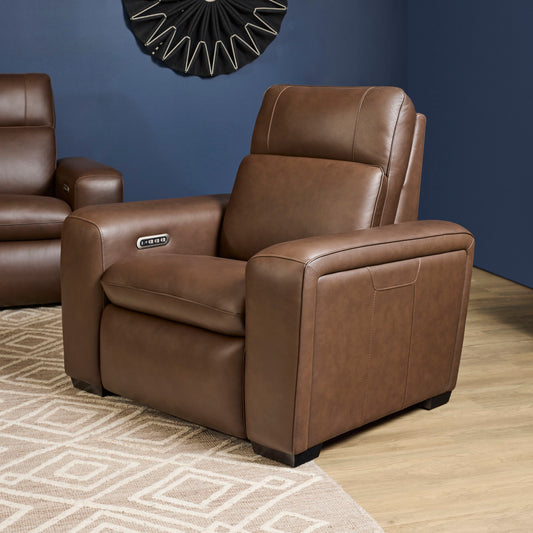 Sense - Power Recliner With Power Headrest, Lumbar & Pulse - Dark Brown