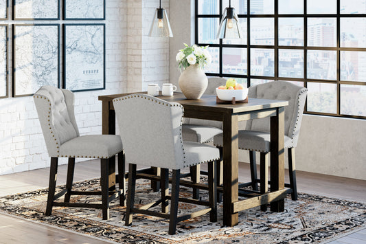 Jeanette - Linen / Black - 5 Pc. - Counter Table, 4 Upholstered Barstools