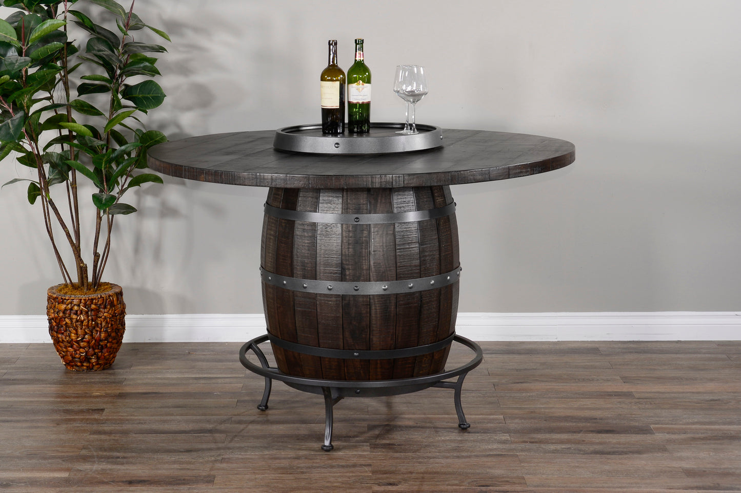 Homestead - Round Pub Table With Wine Barrel Base - Dark Brown