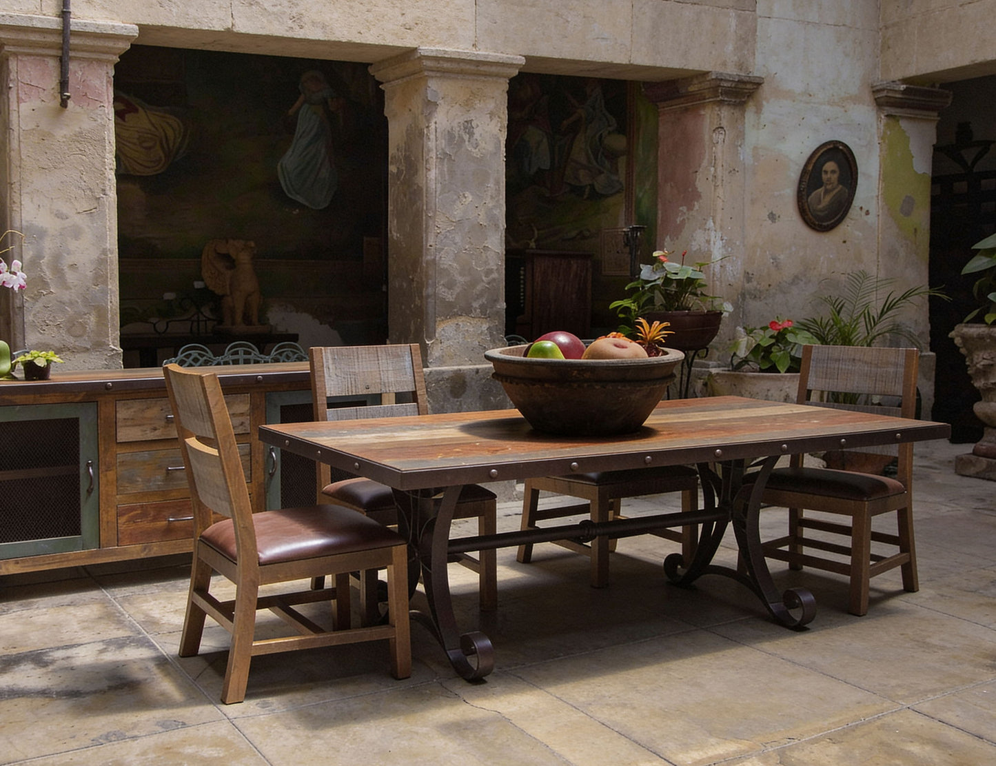 Antique - Table With Iron Base - Multicolor