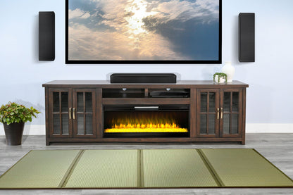 98" Media Console With Faux Crystals Electric Fireplace Insert
