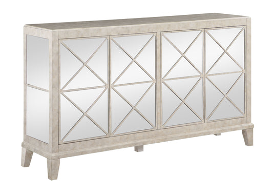 Sybil - Four Door Credenza - Chase Mottled White / Mirror