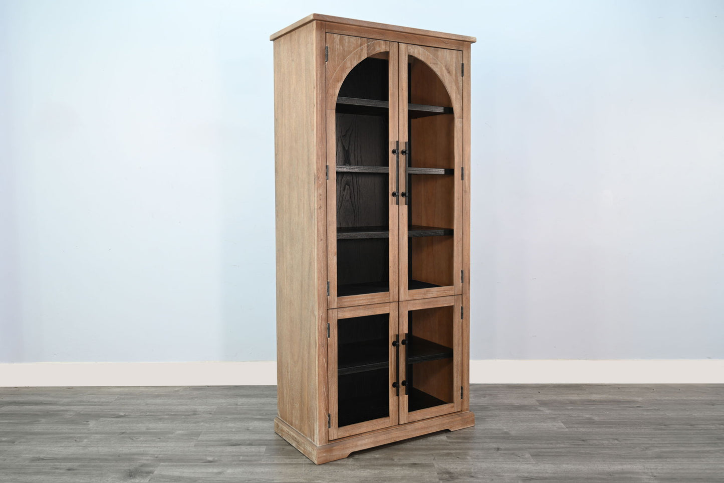 Elena - Tall Wood Cabinet With Arched Glass Doors