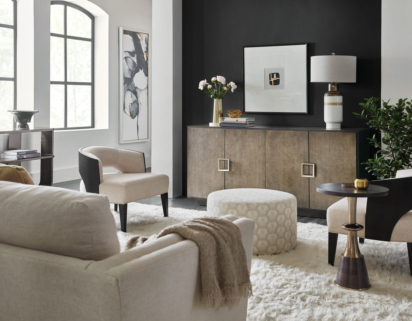 Melange - Asher Four Door Entertainment Credenza - Dark Brown / Dark Gray