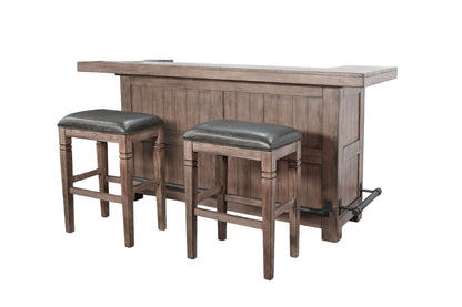 80" Traditional Wood Home 3 Piece Bar Set With Backless Stools - Buckskin