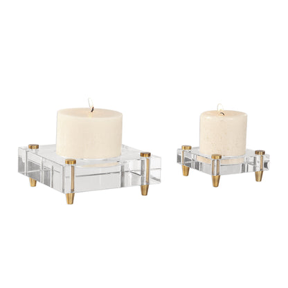 Claire - Crystal Block Candleholders (Set of 2) - Beige