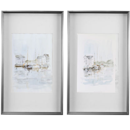 New England Port - Framed Prints (Set of 2) - Blue