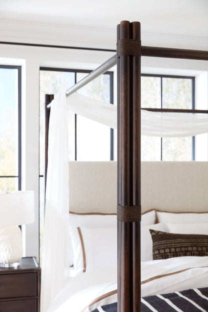 Retreat - Pole Rattan Upholstered Poster Bed With Canopy