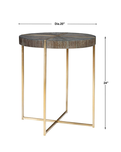 Taja - Round Accent Table - Dark Brown & Gold