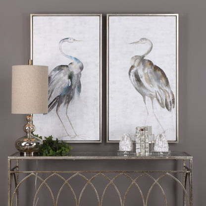 Summer Birds - Framed Art (Set of 2) - Pearl Silver