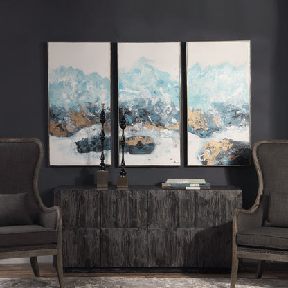 Crashing Waves - Abstract Art (Set of 3) - Blue