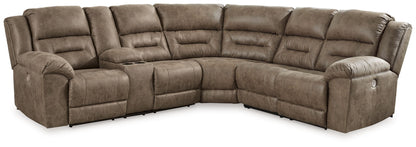 Ravenel - 3-Piece Power Reclining Sectional With Laf Power Reclining Loveseat With Console - Faux Leather - Fossil
