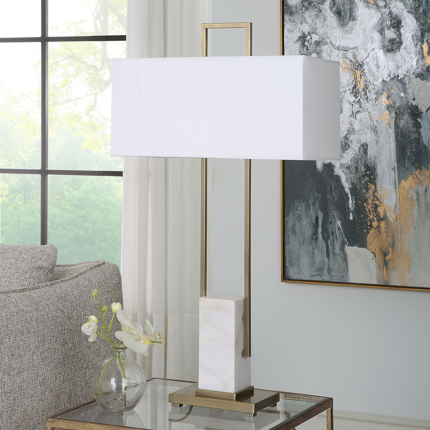 Column - White Marble Table Lamp