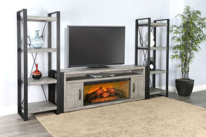126" Media Wall With Electric Fireplace - Alpine Gray
