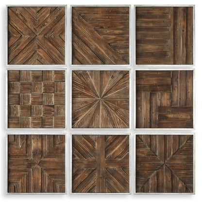 Bryndle - Rustic Wooden Squares (Set of 9) - Dark Brown