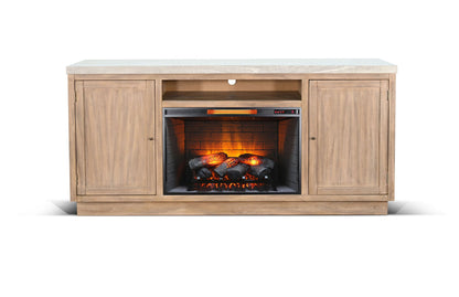 78" Media Console With Electric Fireplace - Light Gray / Wheat