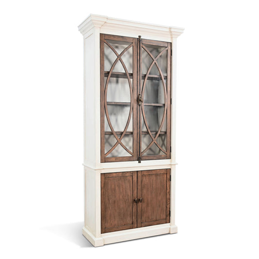 Two-Tone Display Cabinet With Glass Doors - Buckskin / Marble White