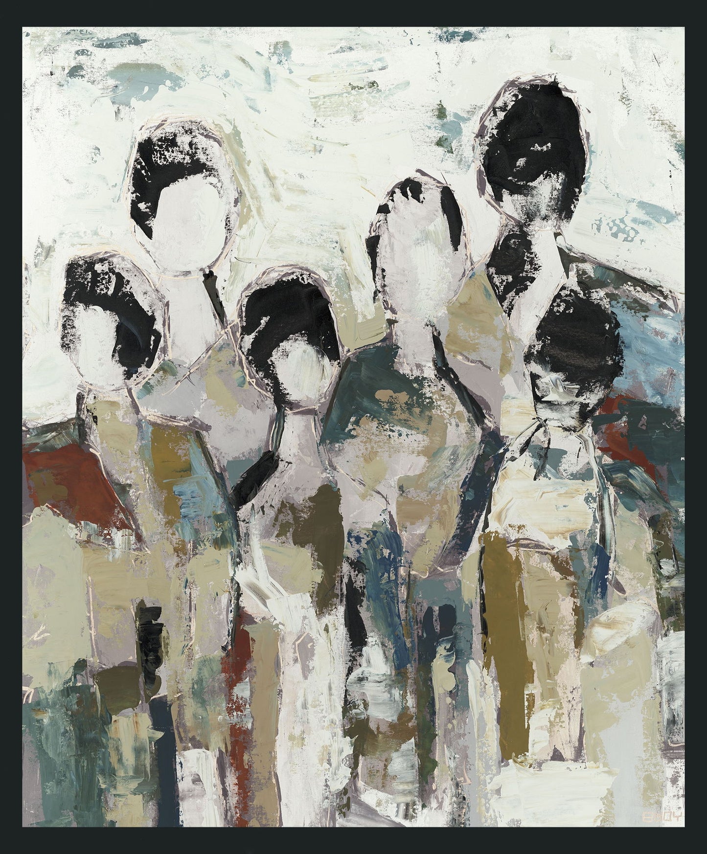 6 People - 48" x 72" Painting By Buddy Whitlock - Light Brown / White