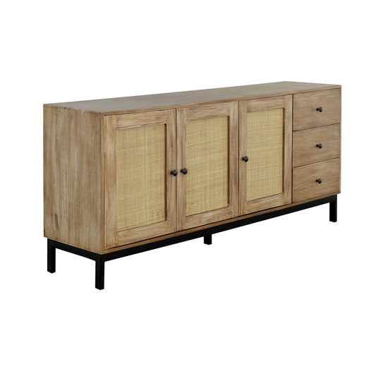 Jeremiah - Three Door Three Drawer Credenza - Raffie Brown / Rattan