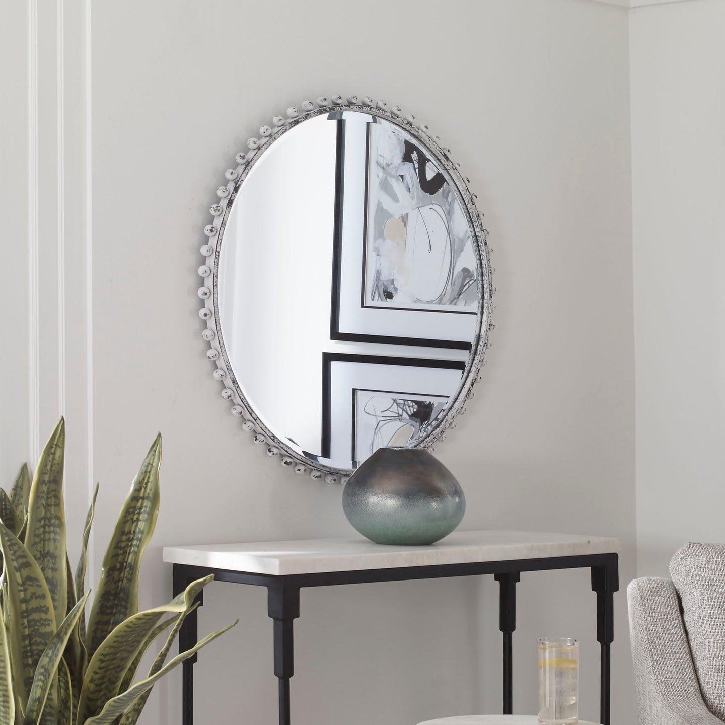 Taza - Round Mirror - Aged White