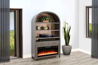 51.5" Wide Arch Bookcase With Electric Fireplace - Urban Bronze
