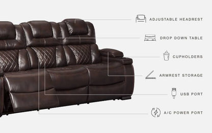 Warnerton - Brown Dark - Pwr Rec Sofa With Adj Headrest