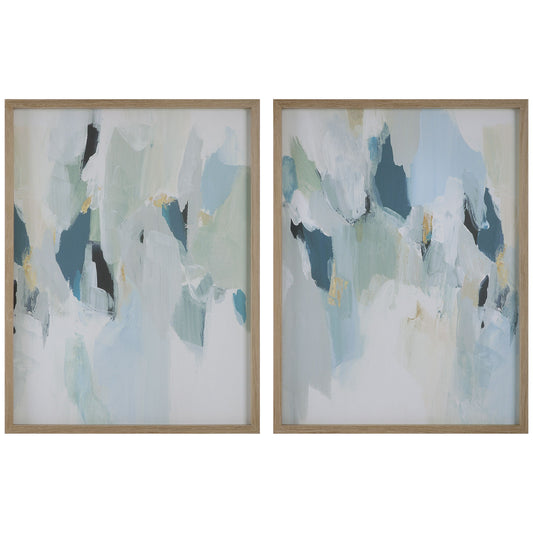 Seabreeze - Abstract Framed Canvas Prints (Set of 2) - Light Blue