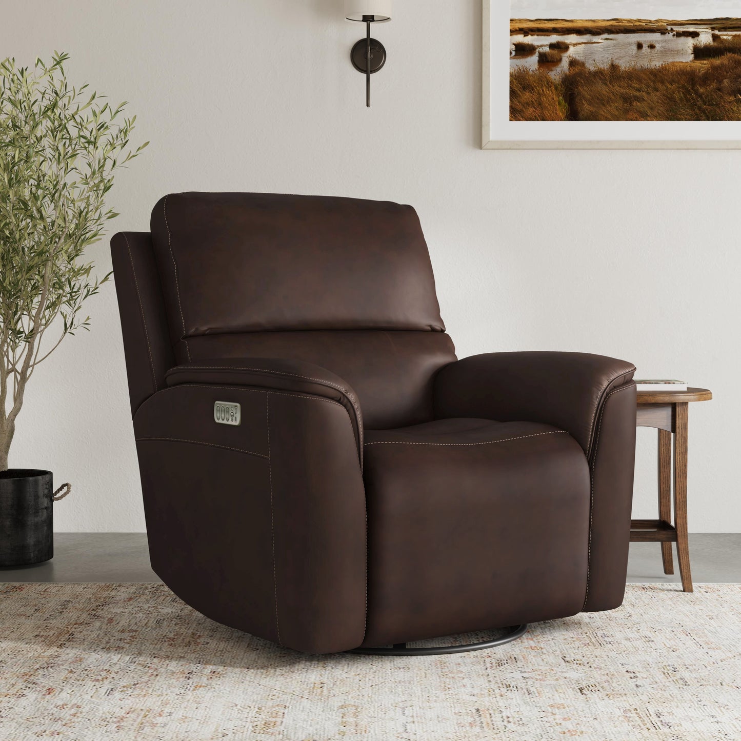 Henry - Power Swivel Gliding Recliner With Power Headrest, Lumbar, Heat & Massage