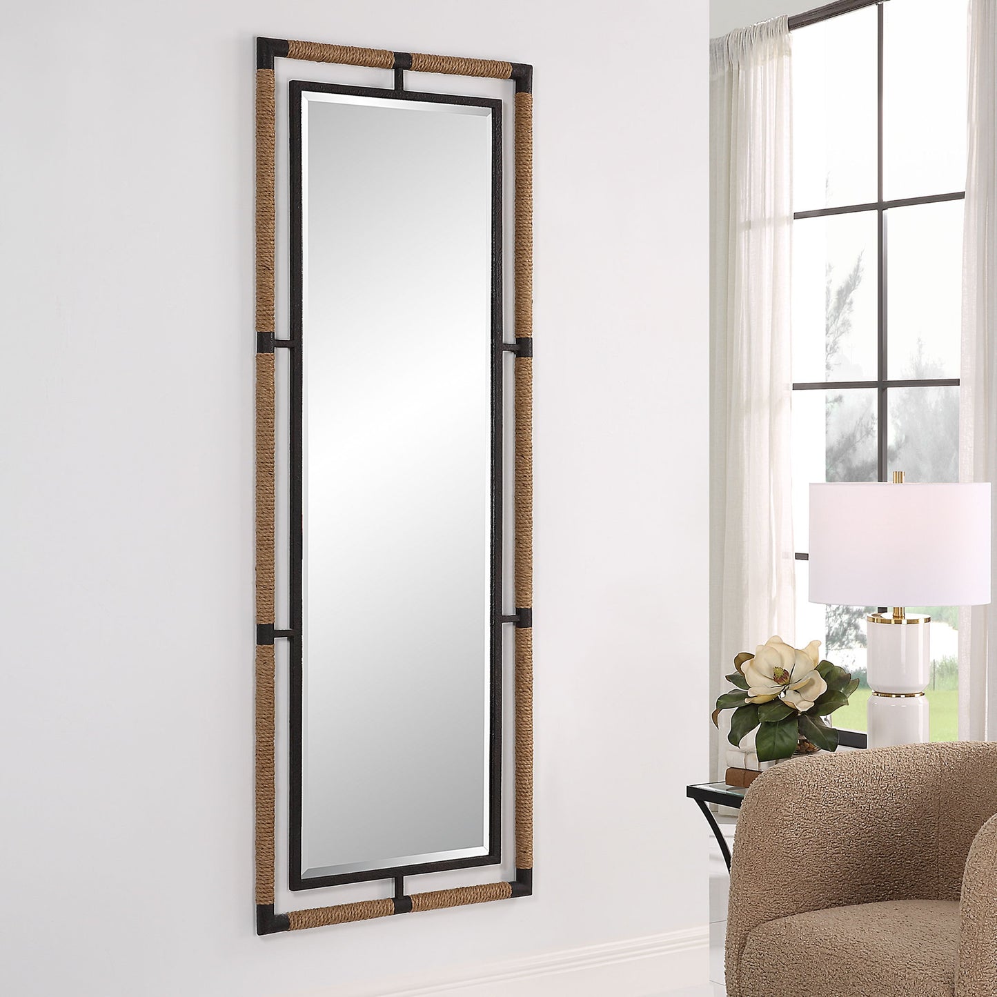 Melville - Iron & Rope Tall Mirror - Light Brown