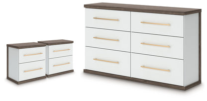 Kendanport - 3 Pc. - Dresser And 2 Nightstands - Brown / White