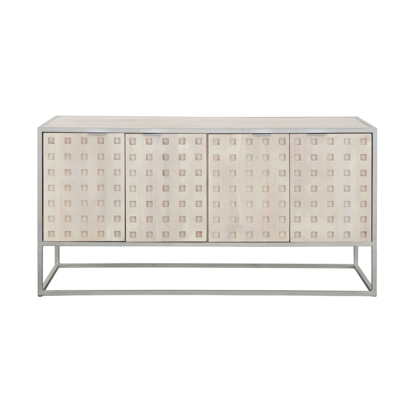 Natalie - Four Door Credenza - Pique White Wash / Metal