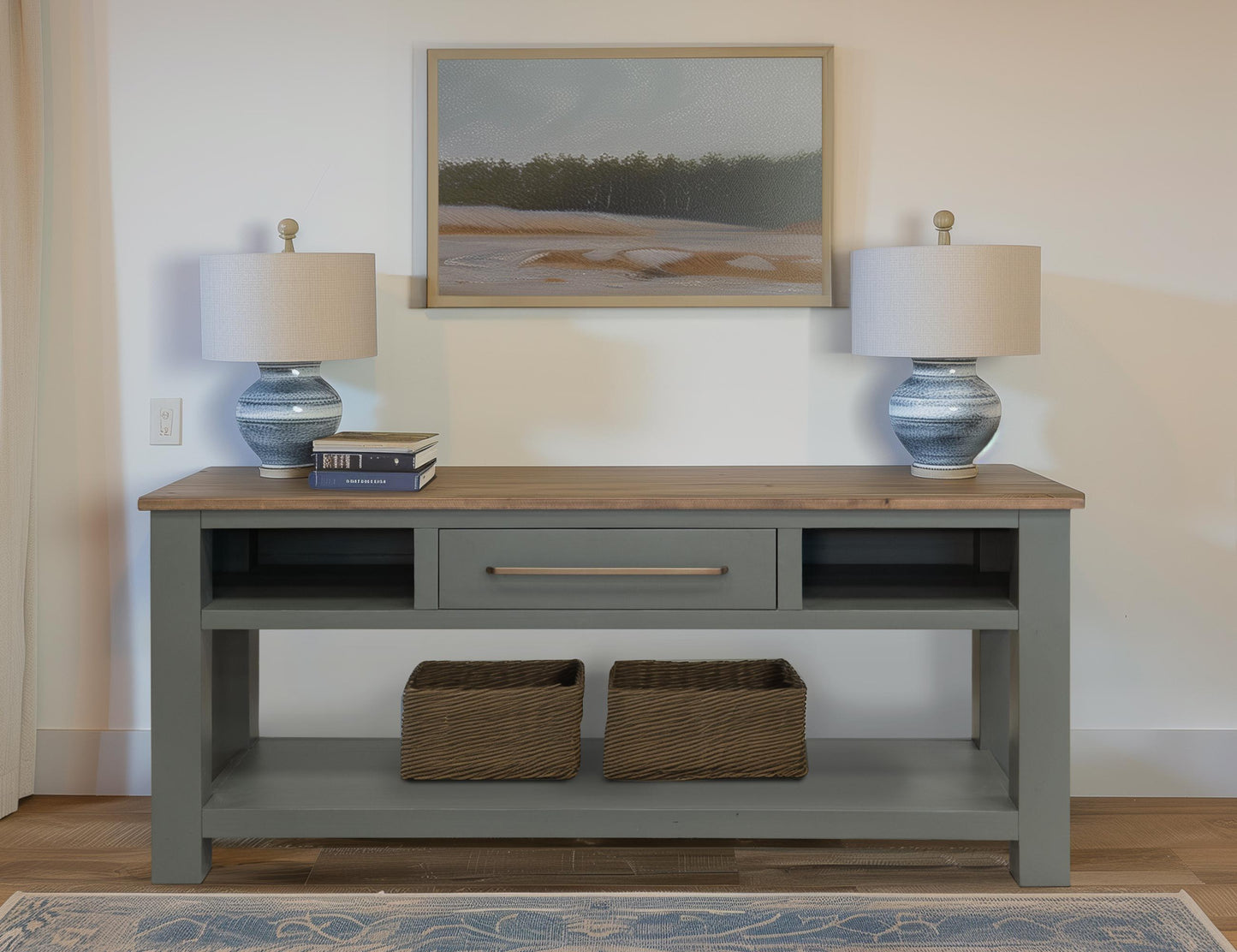 Alban - 1 Drawer Sofa Table - Sage Green & Brown